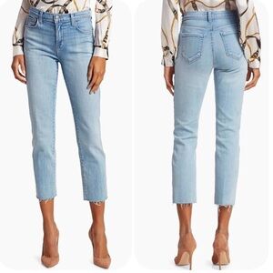 L'AGENCE Sada Denim Jeans Stretch Straight Leg High Rise Raw Hem Crop Ankle 28